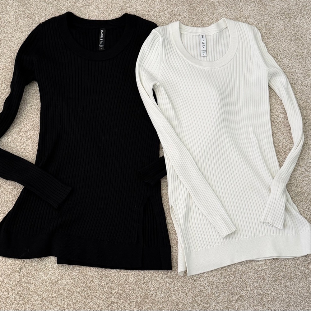 Athleta Ribbed Crewneck Sweaters — Black & White Duo